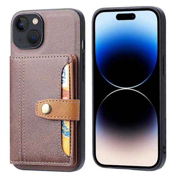 iPhone 15 Plus -puhelimen suojakotelo jalustalla ja korttipaikalla, vasikannahkajäljitelmä PU-nahkaa + naarmuuntumaton TPU-suojus Multicolor Style A