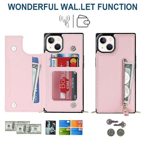 RFID-suojattu lompakkokotelo iPhone 15:lle TPU+PU-jalustalla ja olkahihnalla Multicolor Style A