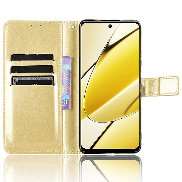 Pu case för Realme 11x 5g, plånbok Crazy Horse Texture Stand Cover Gold