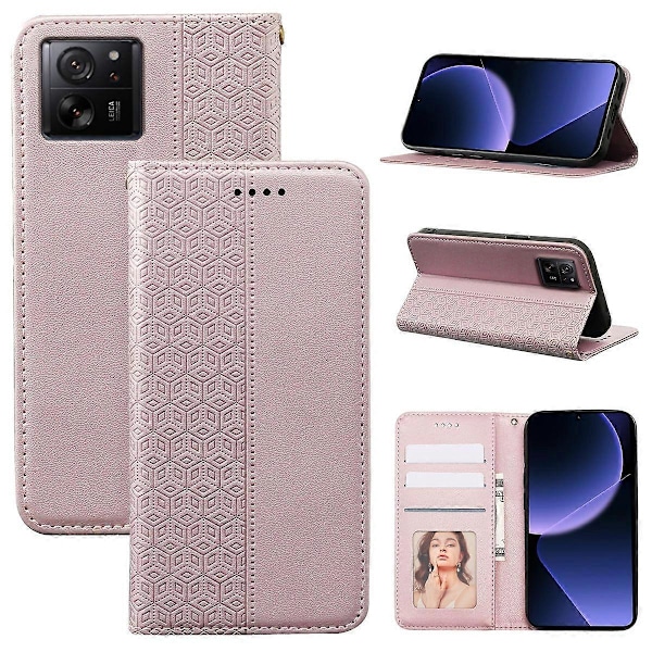 För Xiaomi 14T Plånboksfodral Stark Magnetisk Rutmönstrad Prägling Läder Flip Cover - Grön Multicolor Rose Gold