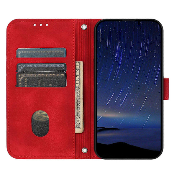 Til Samsung Galaxy S25 Edge Etui Præget Linje Læder Telefon Cover med Praktisk Rem Multicolor Red