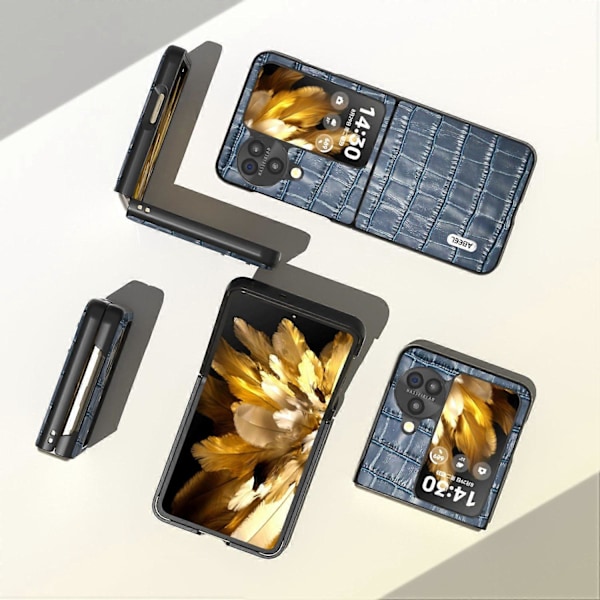 För Oppo Find N3 Flip 5G Krokodiltextur Fodral Äkta Koläder+PC Anti-Rep Telefonskal Multicolor Style D