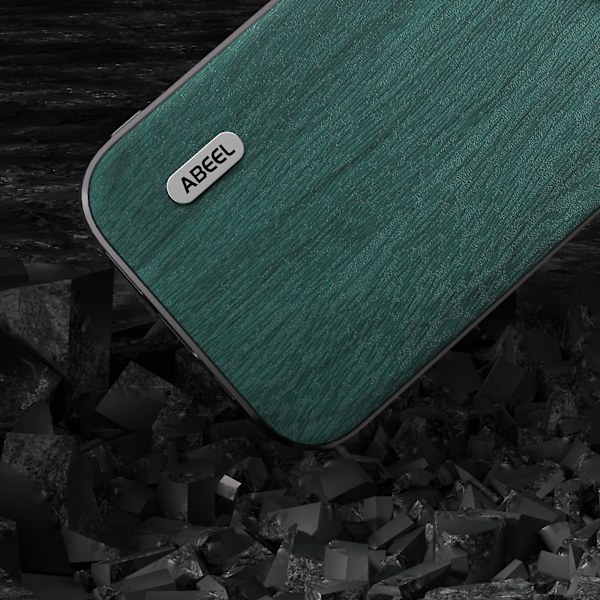 Phone case för Iphone 15 Plus, Wood Texture Pu-läderbelagd Pc+tpu cover Green