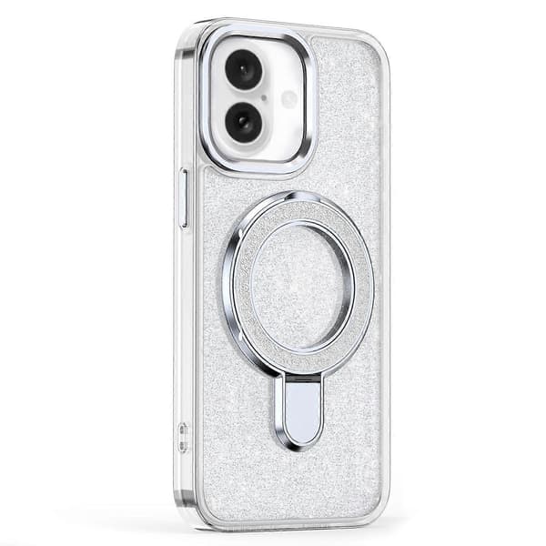 Glitterdeksel til iPhone 16 Plus, TPU+PC med støtte - Svart Multicolor Transparent