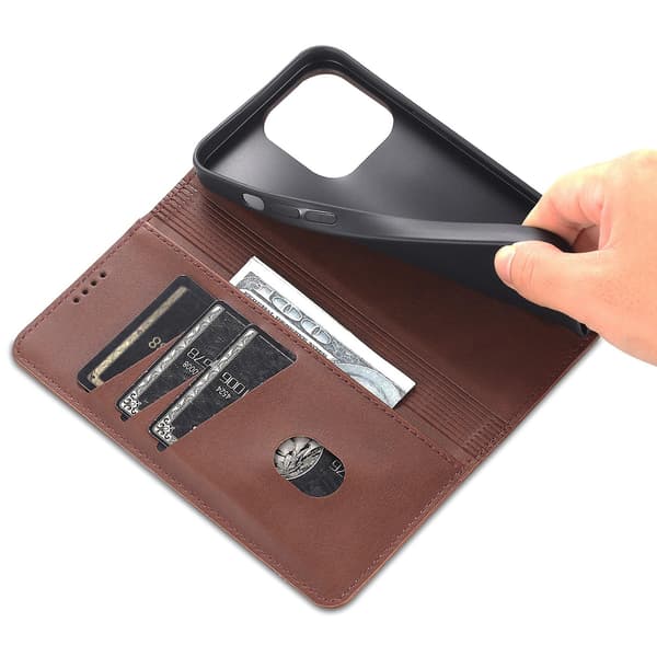 För Iphone 15 Pro Max Pu Läderplånbok Cover Stativ Case Coffee