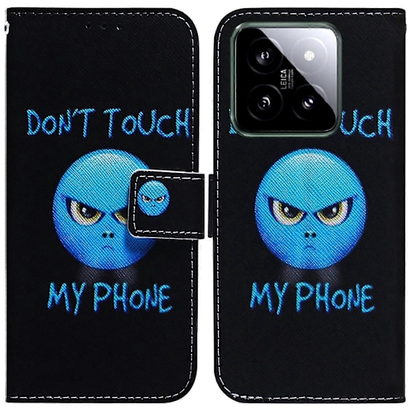 Læderetui med mønstertryk til Xiaomi 14, telefonpung-cover Multicolor Don&#39;t Touch My Phone