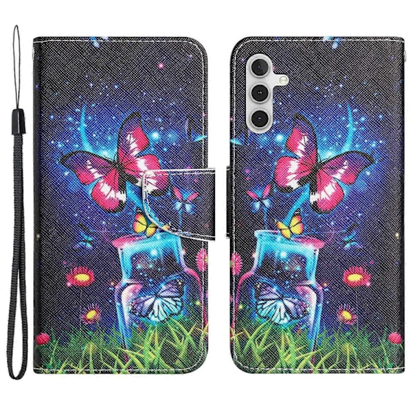 Til Samsung Galaxy A35 5G Etui Mønsterprint PU Læder Telefon Stand Cover Multicolor Bottle and Butterfly