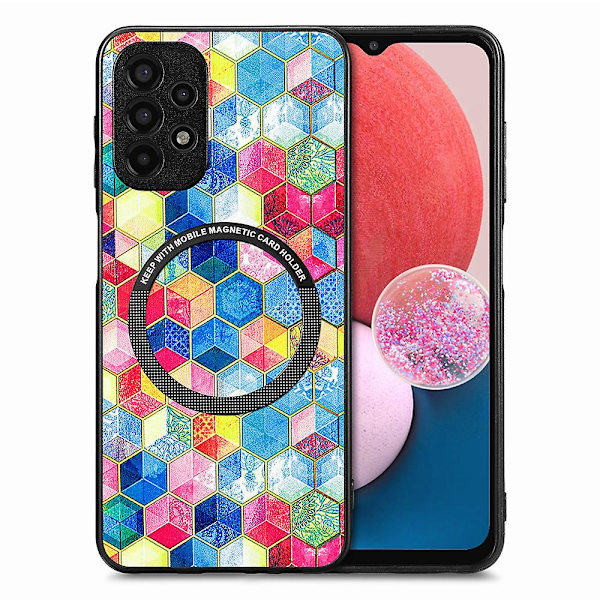 Mönstertryckt phone case för Samsung Galaxy A13 4g, Pu-läderbelagd PC+tpu cover med metallring Magic Space