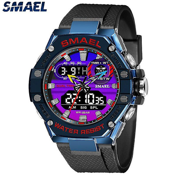 Smael Sport Watch For Man Dual Time Watch For Man Led Light Watch Alarm 8066 Mode Sportklockor Military S Shiock Armbandsur BLUEPURPLE
