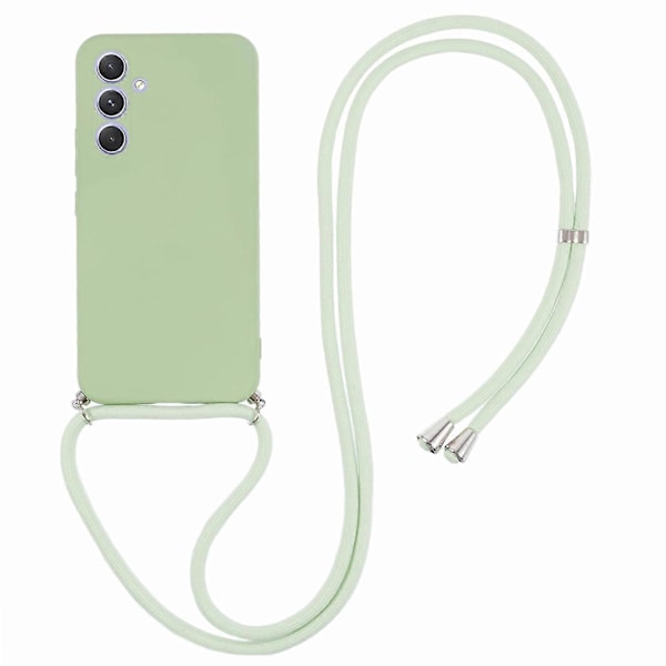 Samsung Galaxy A34 5G -kotelo, kuituvuorattu TPU-puhelinkotelo pitkällä kaulanauhalla - vaaleanvioletti Multicolor Matcha Green