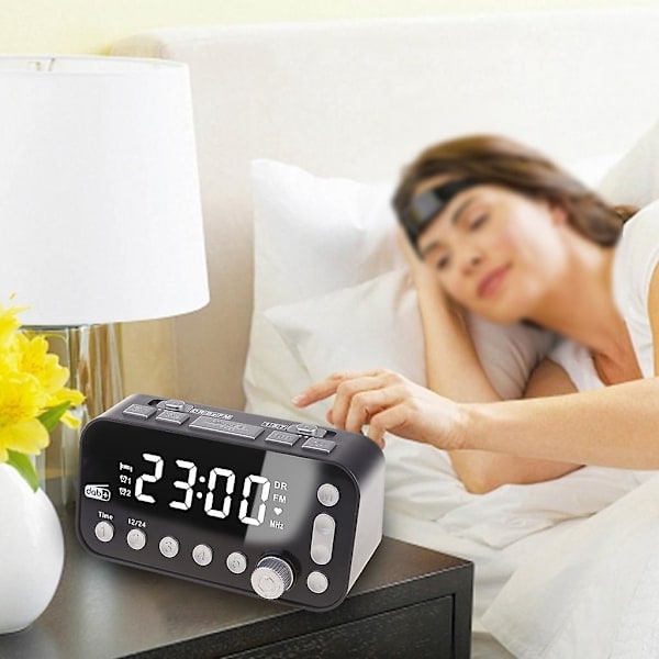 Led klocka med dubbla USB dab/fm radio sängbord digitalt larm skrivbordsdekorationer