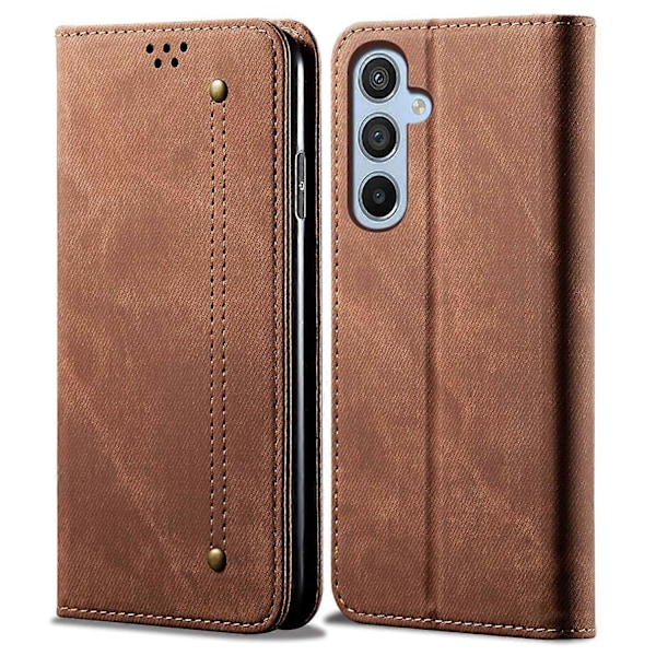 Samsung Galaxy M14 Puhelinkotelo Farkkukangas Tekstuurilla Jalustalla Käännettävä PU Nahkalompakko Multicolor Style C