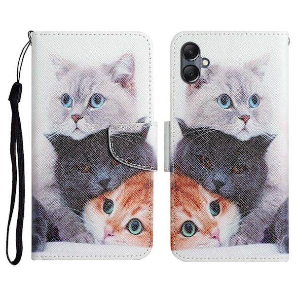 Samsung Galaxy A06 -kotelo, kuvioitu, suojaava nahkainen folio-puhelinkotelo - Voikukka Multicolor Three Cats