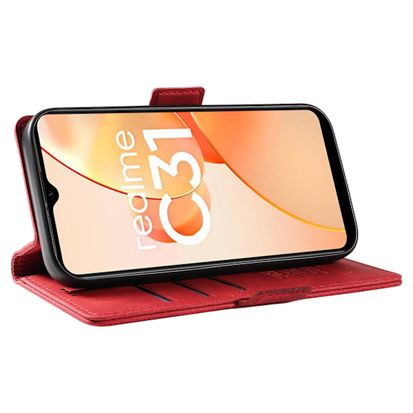 Pu Phone case för Realme C31 Wallet Skin-touch Flip Stand Cover Red