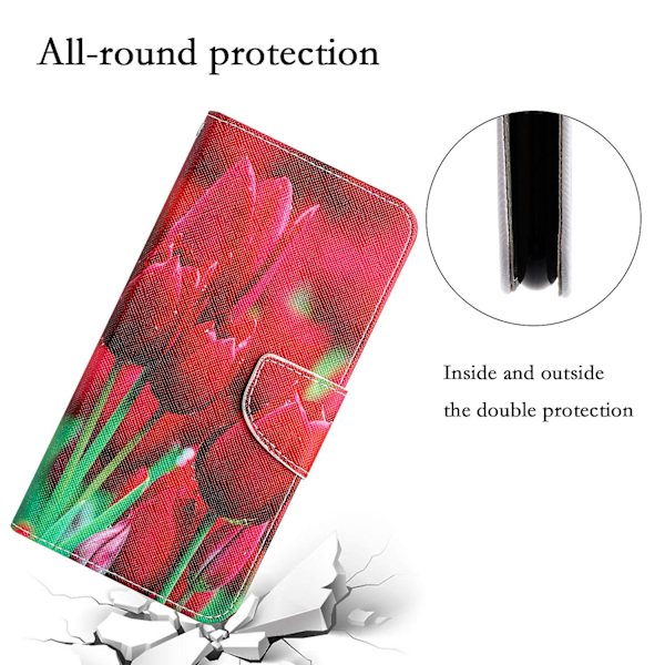 Til Iphone 15 Plus Folio Pu Læder Stand Wallet Case Mønster Print Telefon Cover Med Rem Tulip