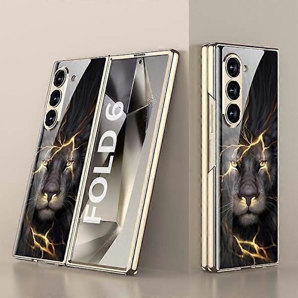 GKK Etui til Samsung Galaxy Z Fold6 5G Elektroplettering Trykt Mønster Hærdet Glas+PC Telefoncover Multicolor Style M