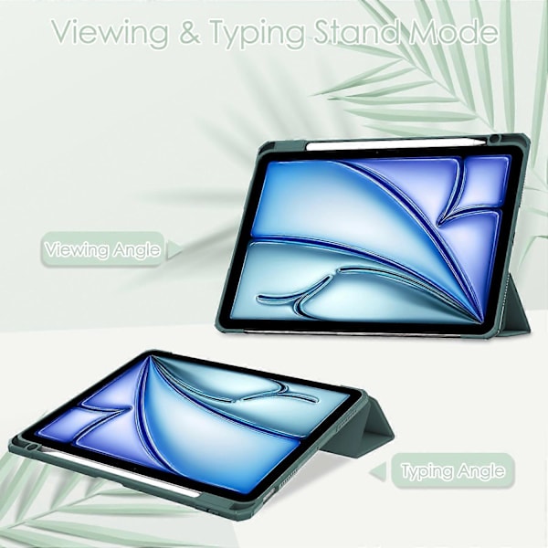 För iPad Air 11 (2024) Transparent Fodral PU Läder Auto Wake Sleep Skyddande Skal med Pennhållare - Multicolor Green