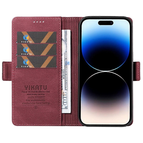 YIKATU YK-005 för iPhone 14 Pro Folio Flip Fodral PU Läder Hud-känsla Ställ Plånbok Mobilskal Multicolor Style F