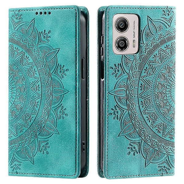 PU-læder etui med magnetisk, ridsefast stativ til Motorola Moto G53 5G - Grå Multicolor Mint Green