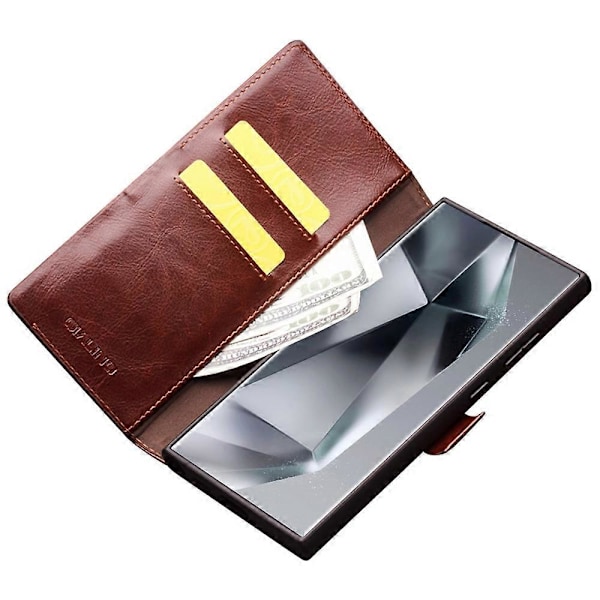 QIALINO Plånboksfodral för Samsung Galaxy S24 Ultra Äkta Läder Folio Flip Fodral - Svart Multicolor Brown