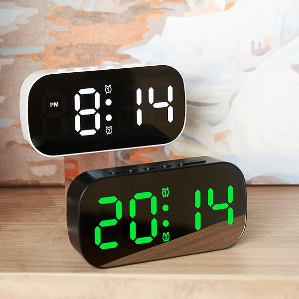 Digitalt Vækkeur Spejl Led Justerbar Lysstyrke Dobbelte Alarmer USB Opladning Soveværelse Minimalistisk Ur (Gratis Fragt) White Light White