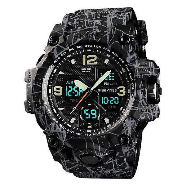 Skmei 1155b multifunktionell män utomhussport Noctilucent vattentät watch med stor urtavla Grey Black