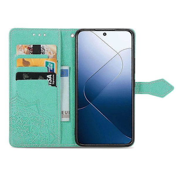 Til Xiaomi 14T Etui Mandala Præget Design Læder Wallet Telefon Cover- Multicolor Green