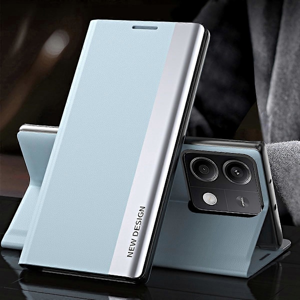 Til Xiaomi Redmi Note 13 Pro 5G/Poco X6 5G Stand Case Stødsikker PC+Læder Telefonbeskyttelsescover Multicolor Sky Blue