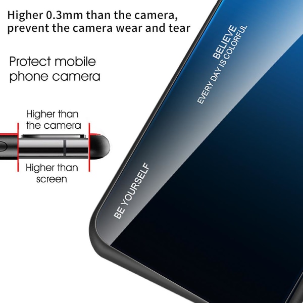 For iPhone 15 Telefondeksel Gradient Farge Herdet Glass + PC + TPU Anti-fall Deksel Blue Black