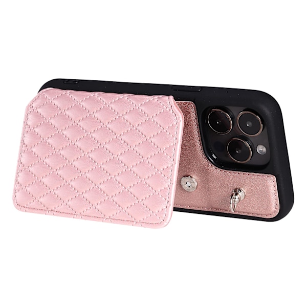 Phone case för Iphone 15 Pro Max Rfid Blocking Pu Läderbelagd TPU-skal med handledsrem Rose Gold