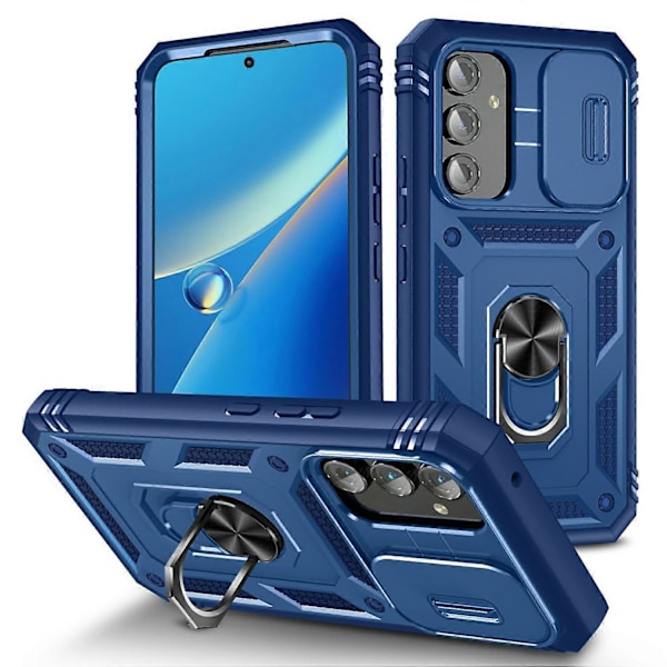 Samsung Galaxy A54 5G PC TPU -kotelo, jossa jalusta, iskunkestävä suojus korttipaikalla ja linssinsuojalla Multicolor Style G