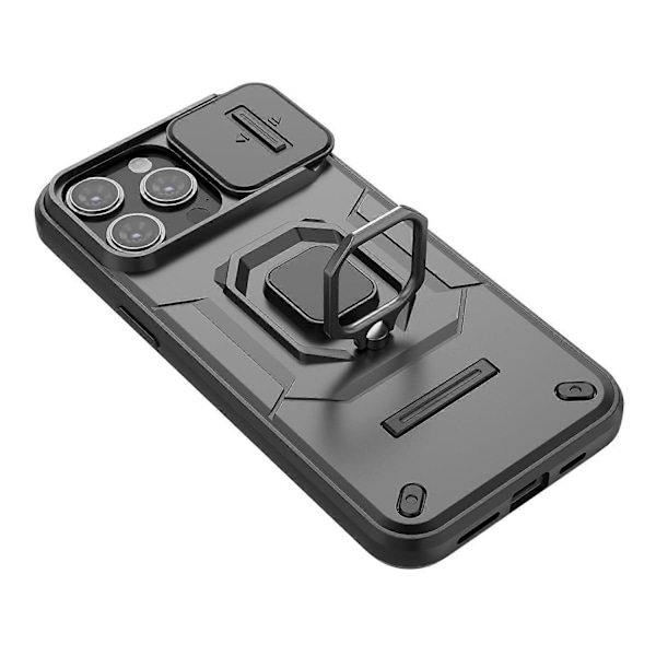 Repskyddsskal för iPhone 14 Pro, PC+TPU Telefonfodral Skjutbart Linsskydd Ställ Baksida Multicolor Style A
