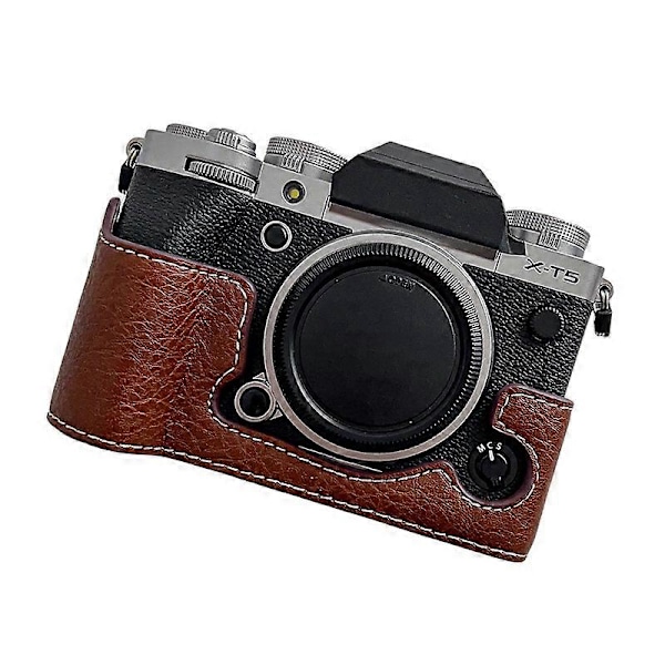 För Fujifilm X-T5 Buffeltextur Kamera Bottenfodral Flanellfoder Halvkroppsskydd Multicolor Style C
