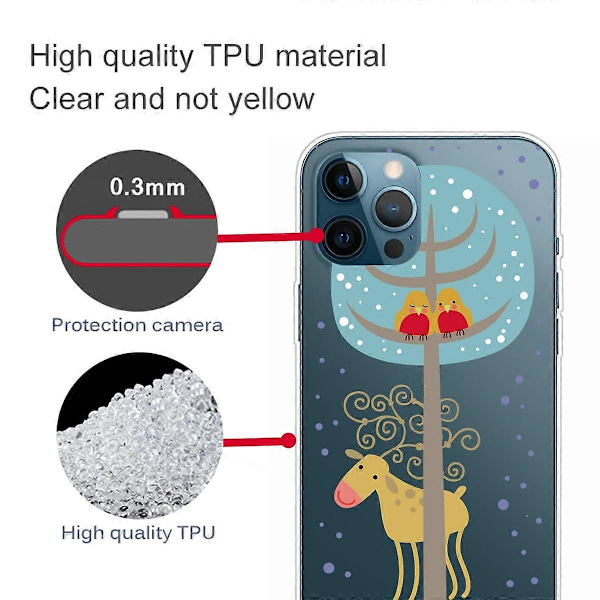 iPhone 16 Pro -kuori, jouluaiheinen pehmeä TPU-puhelinkuori - Orava Multicolor Deer Under Tree