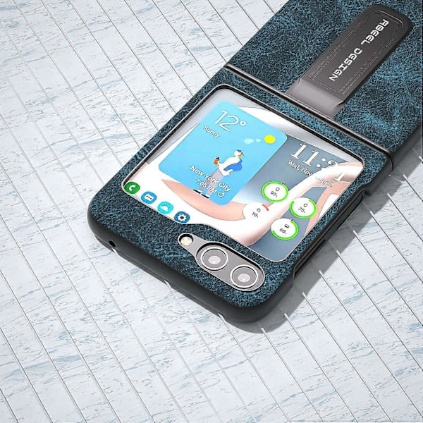 Til Samsung Galaxy Z Flip5 5G Støtteben Bagside Læderbelagt PC Telefon Cover Multicolor Style B