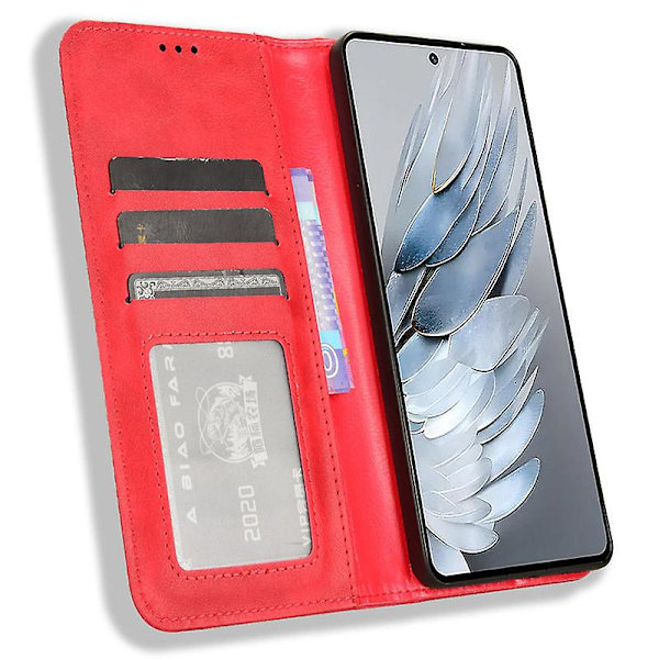 För Zte Nubia Z50s Pro 5g Retro Texture Case Pu Läderställ Magnetisk Flip Cover Red