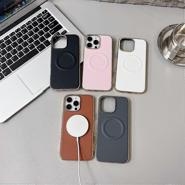 Magnetisk Nappa tekstur PU+TPU+PC telefonbagside til iPhone 16 Pro Max Multicolor White