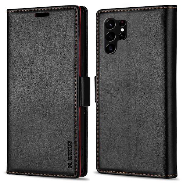 N.bekus Til Samsung Galaxy S23 Ultra Ensfarvet Hud-berøringsfølelse Pu Læder Cover Dobbelt Magnetisk Lås Stødsikkert Stand Wallet Telefon Cover Black
