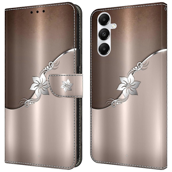 Til Samsung Galaxy A55 5G Mobiltelefon Etui Trykt 3D Mønster Stativ Læder Cover Multicolor Silver Flower