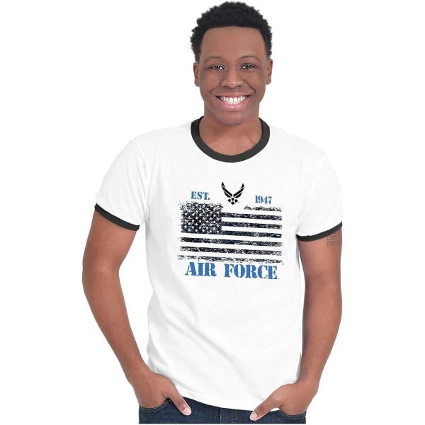 Us Air Force USA flagga Ringer T-shirt Män Kvinnor White-Black XL