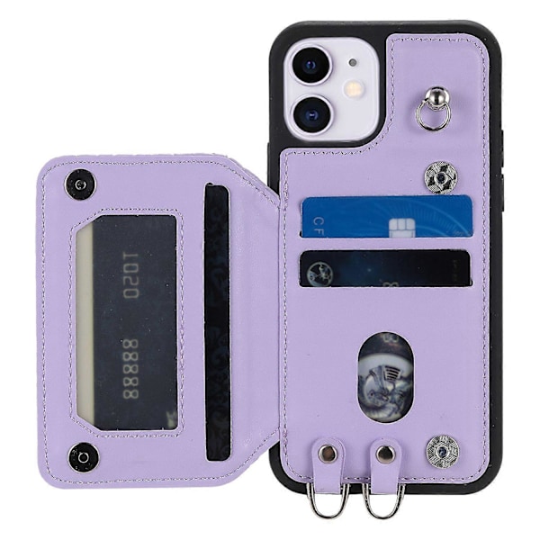 Style 008 Stødsikkert etui til iPhone 11 RFID-blokerende PU+TPU telefoncover med stropper Multicolor Style E