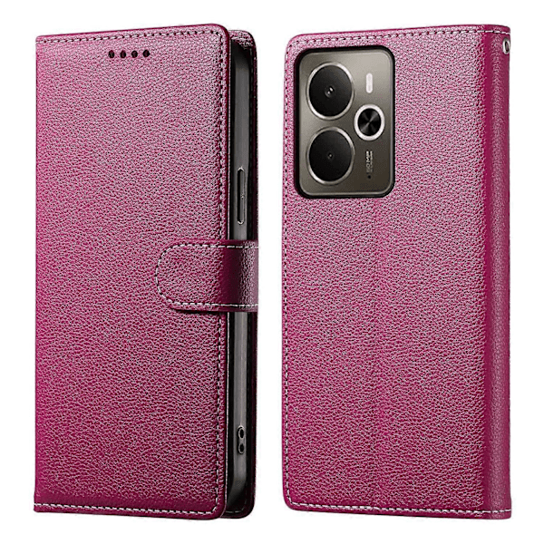 Stativfodral i läder med litchi-textur och magnetlås för Realme 14 5G Multicolor Rose