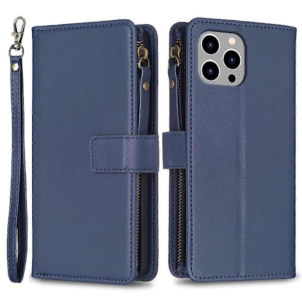 BF Style-19 PU Læder Telefon Cover Flip Wallet Stand med Lynlåslomme til iPhone 15 Pro Max Multicolor Style B