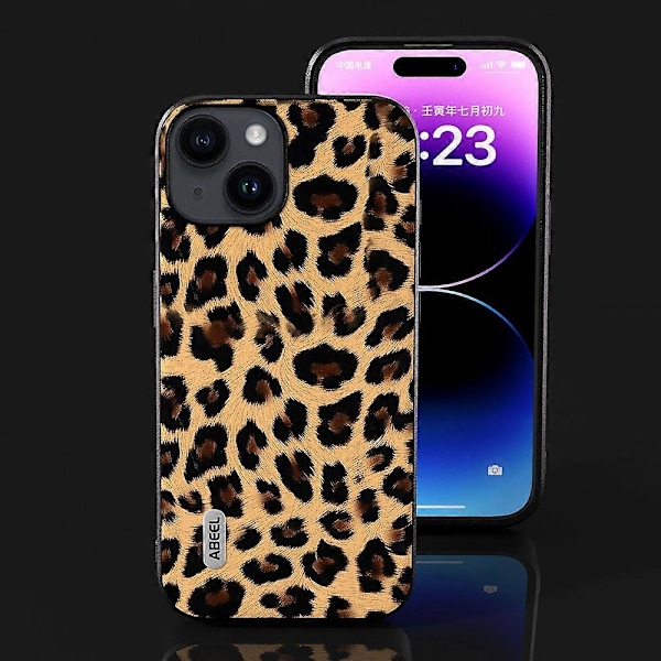 Til iPhone 15 Plus Telefon Cover Leopard Tekstur PU Læder+TPU+PC Beskyttelses Cover Multicolor Style C