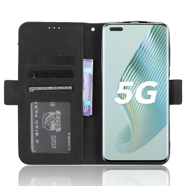 För Honor Magic5 Pro 5G PU Läder Skyddande Ställ Fodral Flera Kortplatser Plånbok Mobilskal