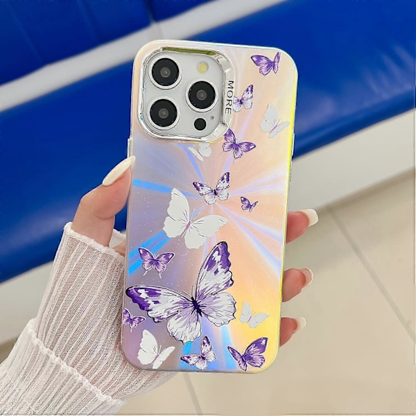 Skal för iPhone 15 Pro Max Laserfjärilsmönster Anti-Repor TPU+PC Telefonskydd Multicolor Style F