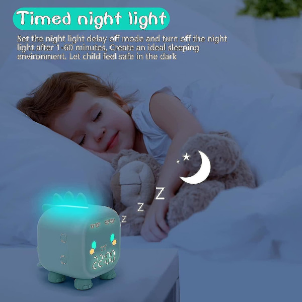Barnväckarklocka. Digital väckarklocka för barnens sovrum. Söt Dinosaurie Väckarklocka Barnsömntränare. Wake Up Light & Night Light med USB larm