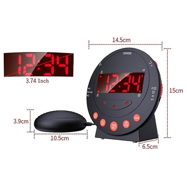 3-i-1 vibrerande larm Blinkande ljus Led väckarklocka Snooze Bed Shaker Wake Up Ringing För tunga sovande döva Senior USB laddare EU Plug