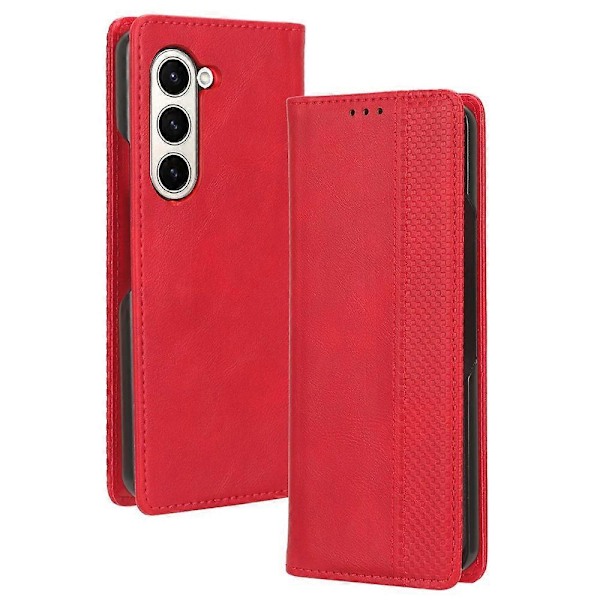 Retro PU Läder Telefonfodral med Magnetisk Stängning och Ställ för Samsung Galaxy Z Fold5 5G Multicolor Style B