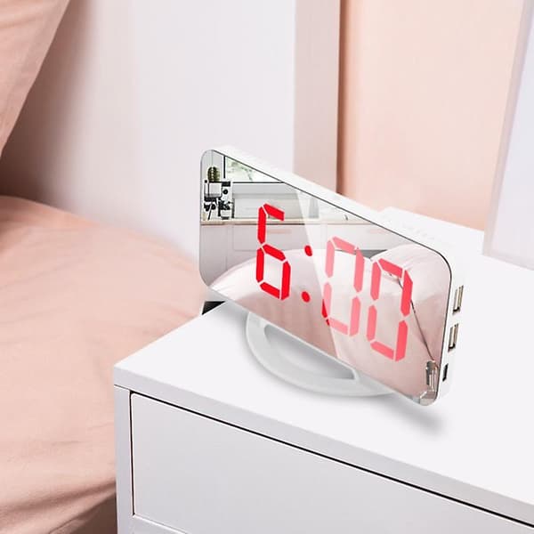 1 Set väckarklocka LED Spegel Display USB Laddning ABS Desktop Hängande klocka för sovrum 2